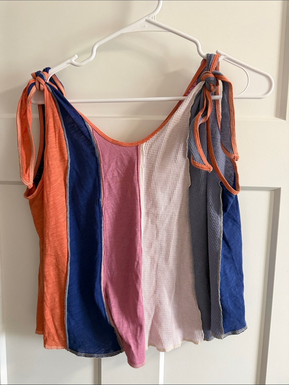 We The Free Colorblock Tie-Shoulder Tank Top - Orange, Blue, Pink, White, Gray